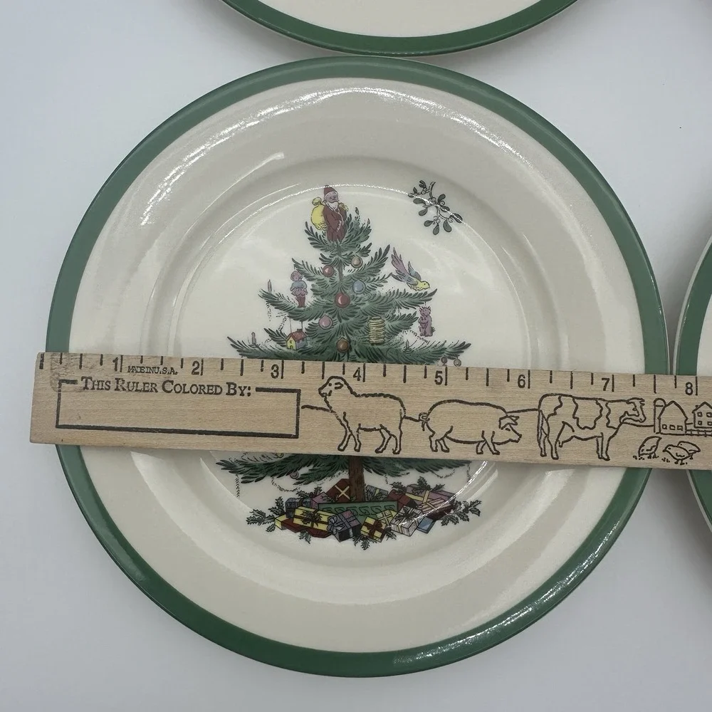 Set Of 4 Vintage Spode Christmas Tree Dessert Salad Plates  (4) 7 3/4